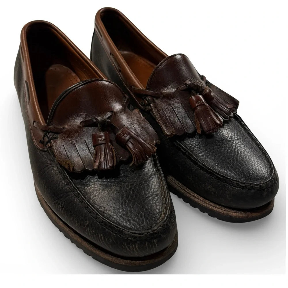 Allen Edmonds‎ Nashua Men 8.5 D Pebbled Leather Kiltie Tassel Loafers Brown